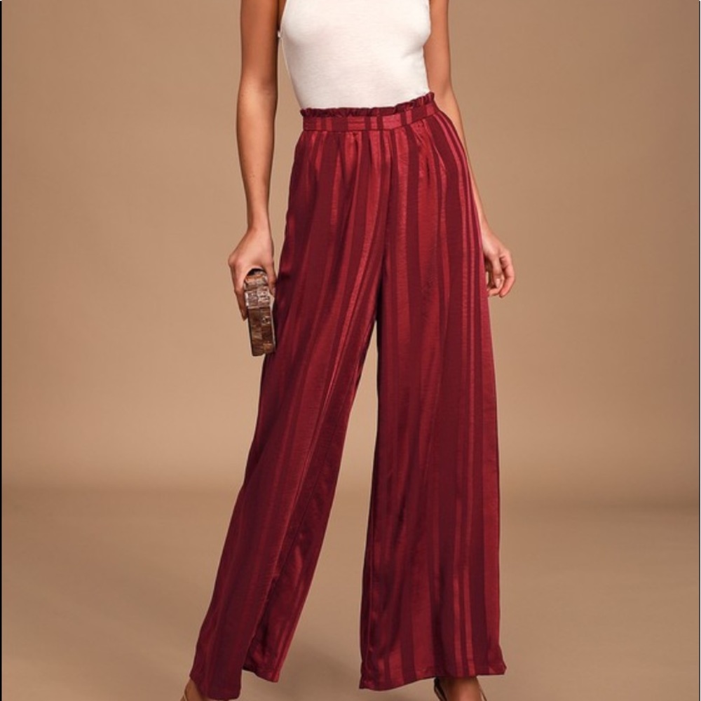 Burgundy wide-leg striped pants